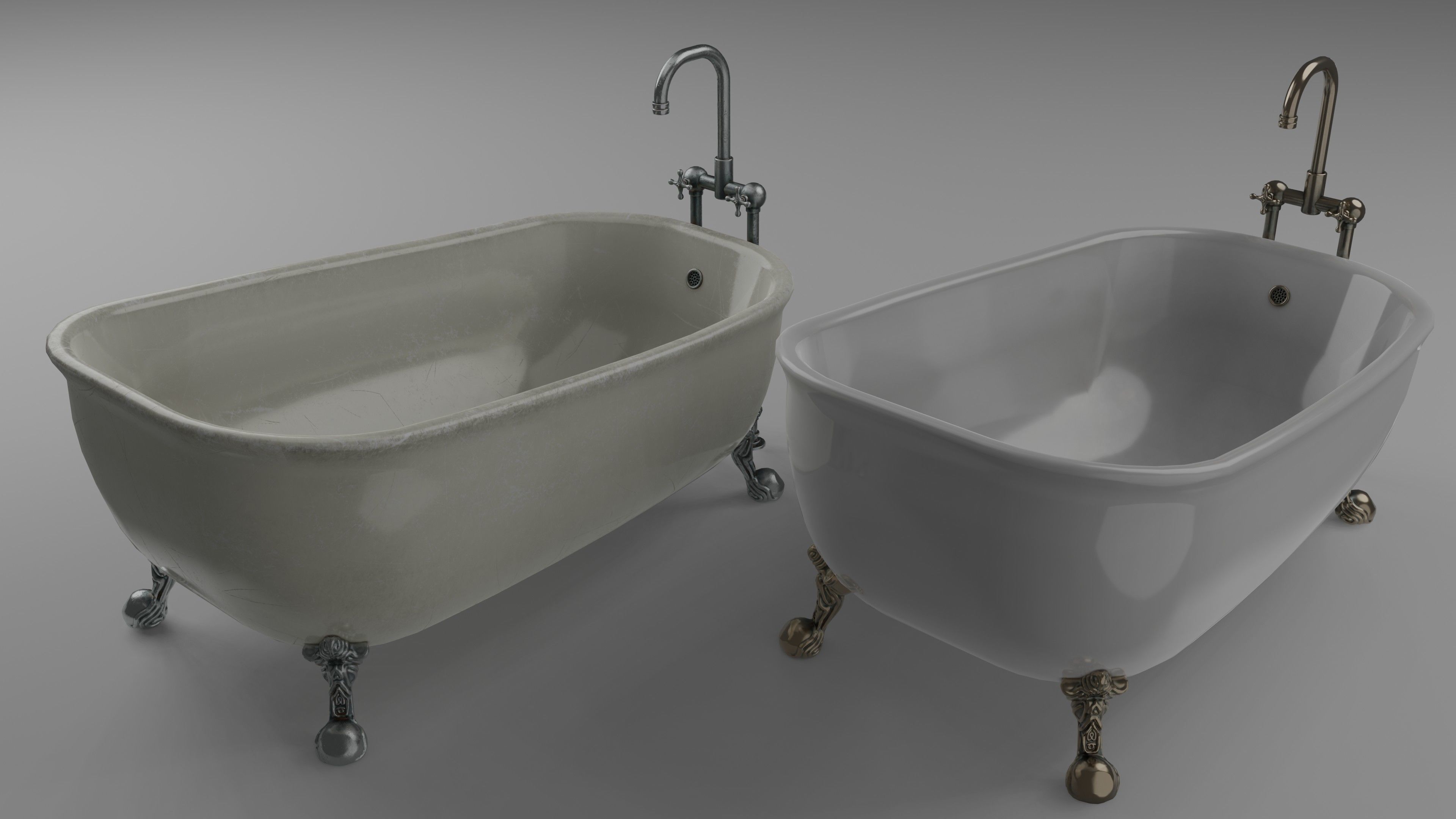 Bathtub with 2 finishing - old and clean Low-poly 3D model_22