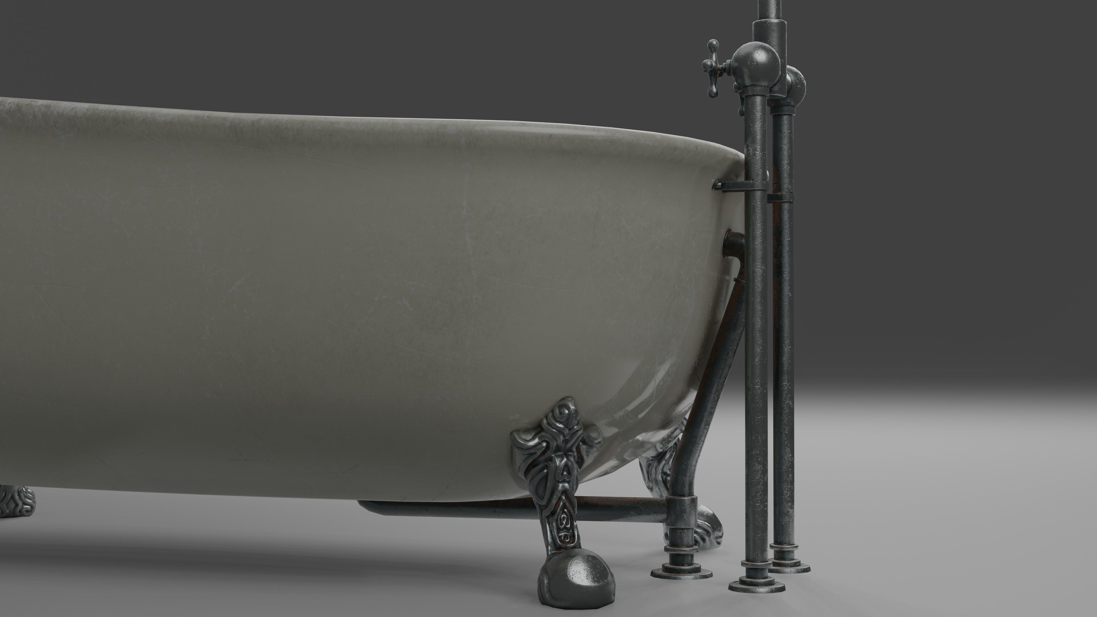 Bathtub with 2 finishing - old and clean Low-poly 3D model_12