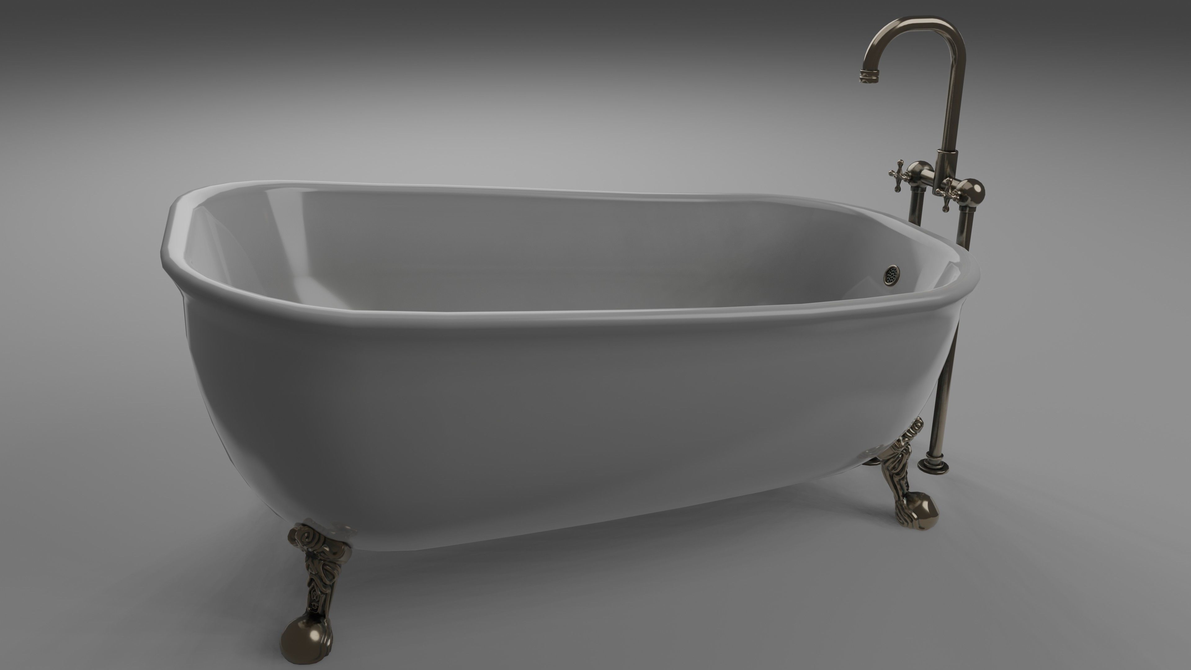 Bathtub with 2 finishing - old and clean Low-poly 3D model_5