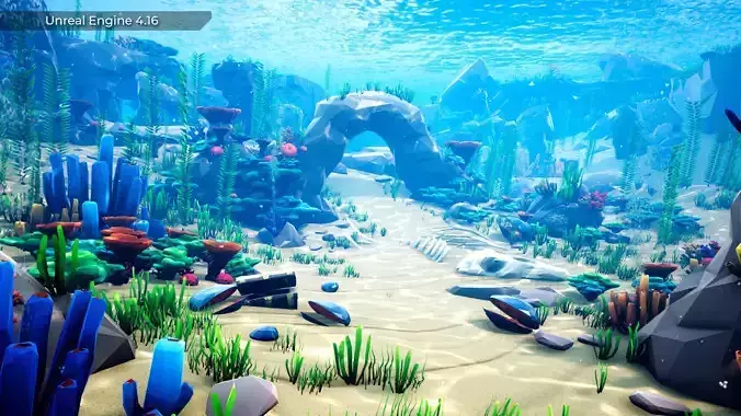 Low Poly Polystyle Ocean Underwater Environment Low-poly 3D model