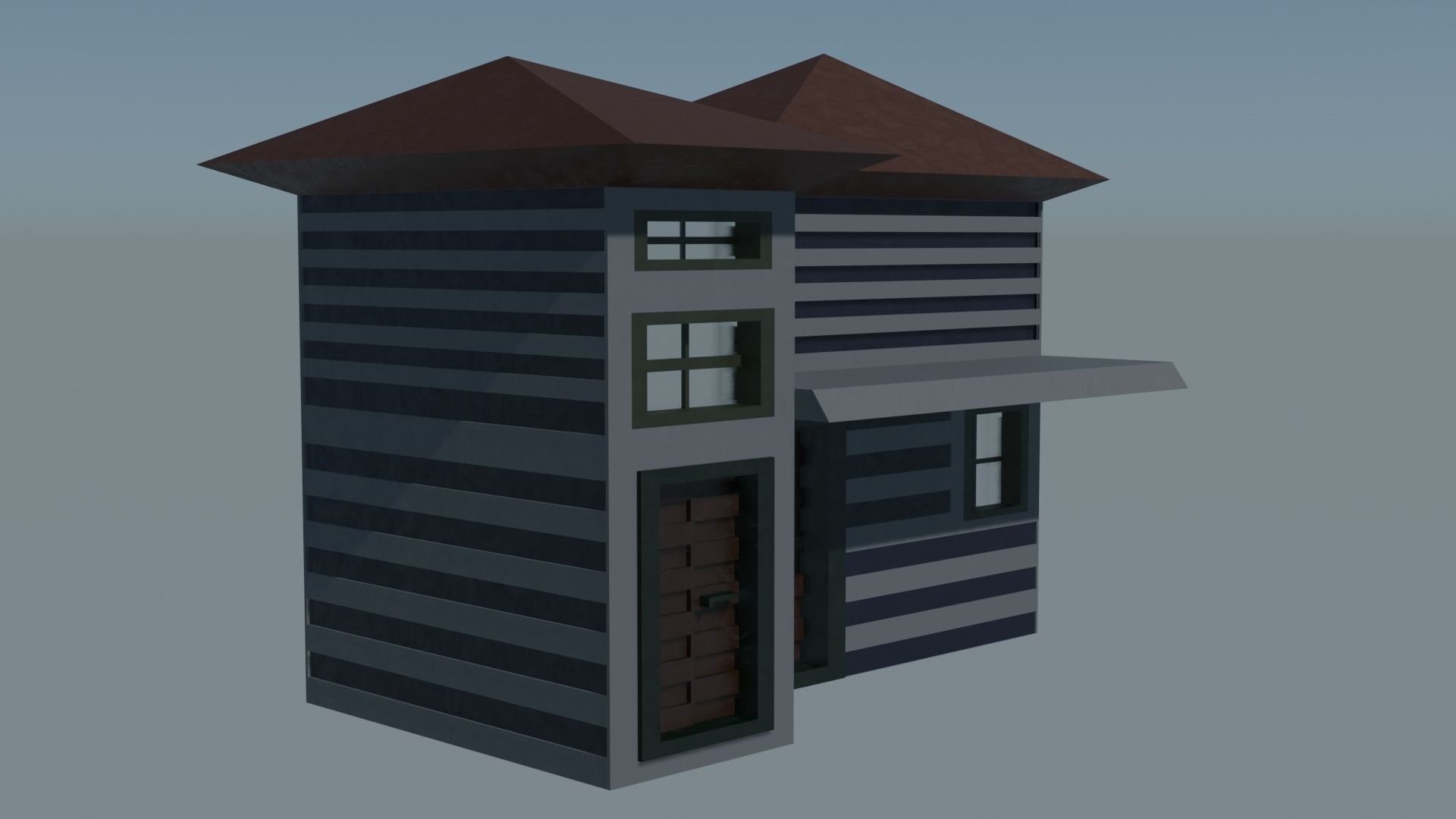 Lowpoly Double Door House For Animation Props Or Show Case  Free 3D model_1