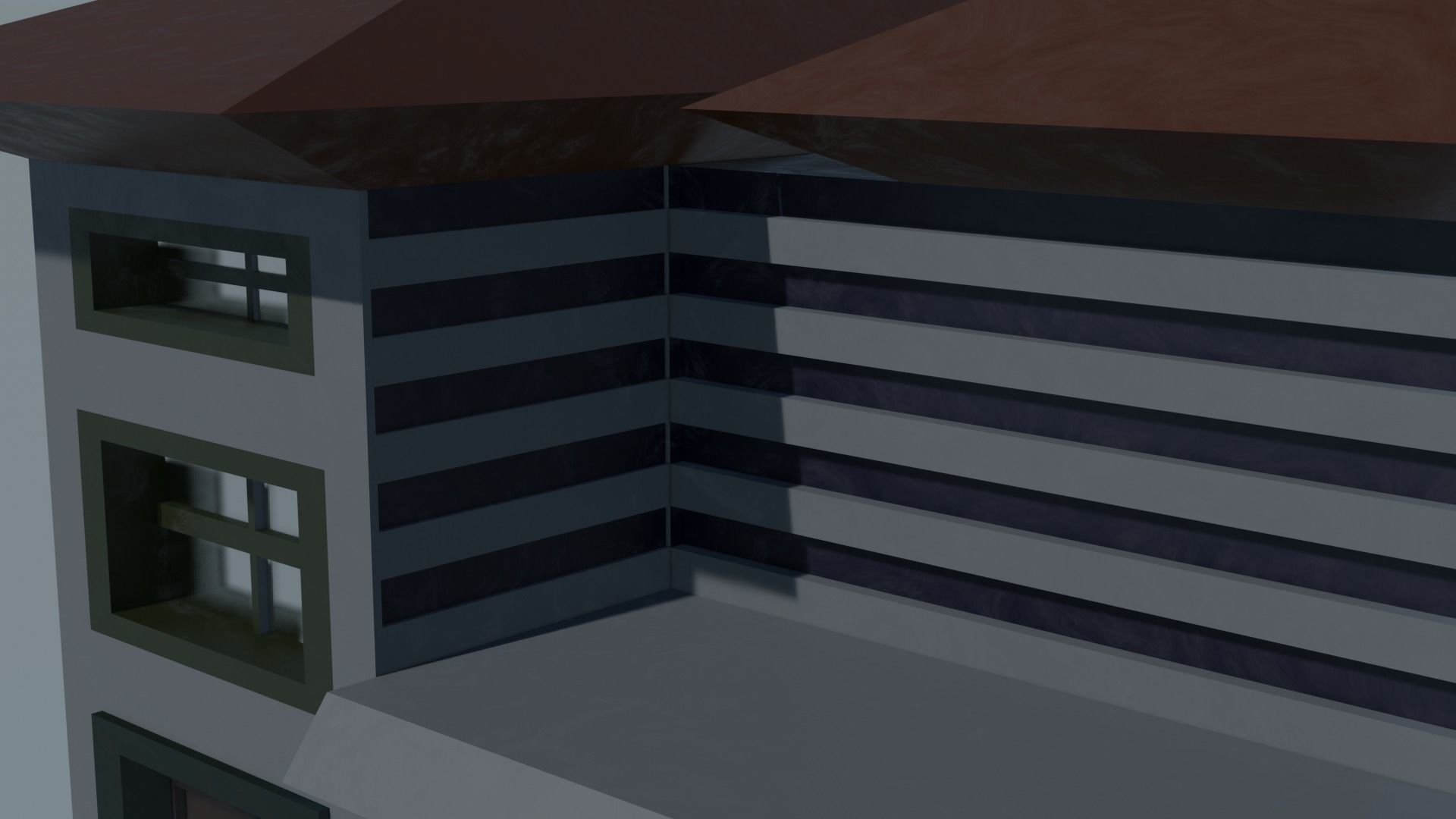 Lowpoly Double Door House For Animation Props Or Show Case  Free 3D model_2