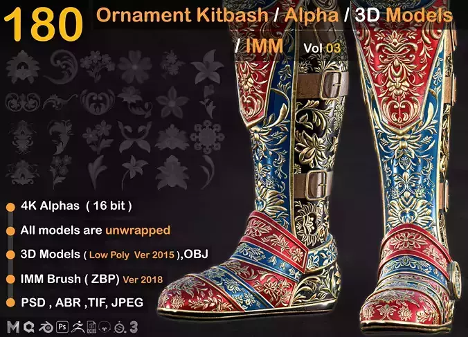 180  Ornament Kitbash - Alpha-3D Models -IMM  vol 03 Low-poly 3D model
