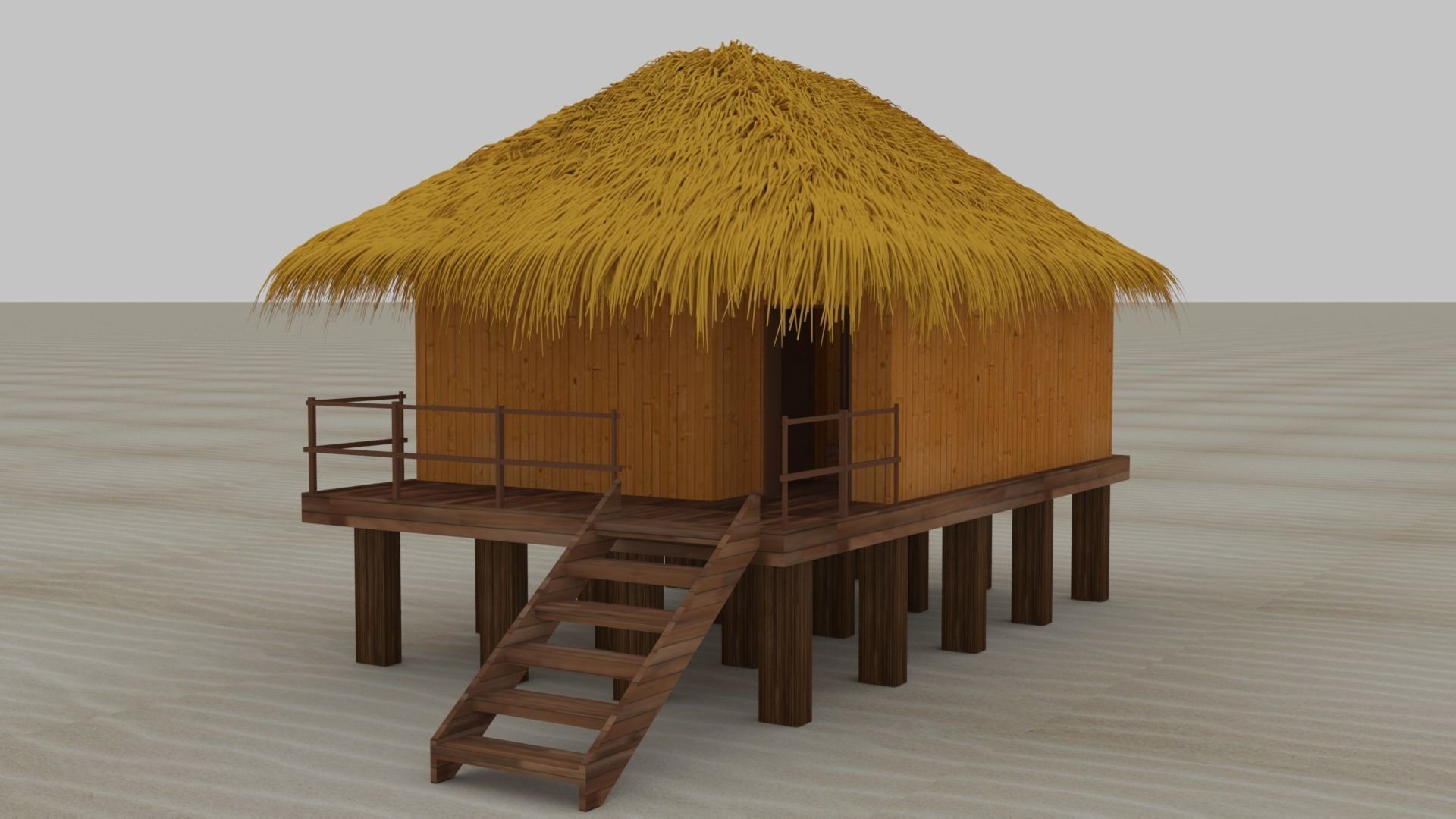 beach side hut with interior 3D model_1
