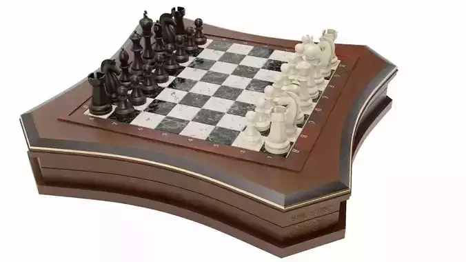 Chess set in wooden box 3D model