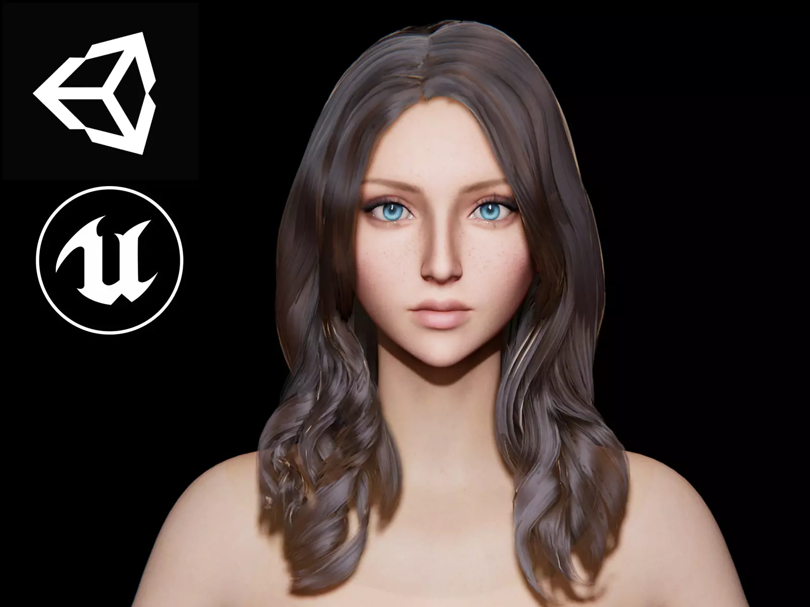Rigged Game Hairstyle - Female Long Wavy Low-poly 3D model_0