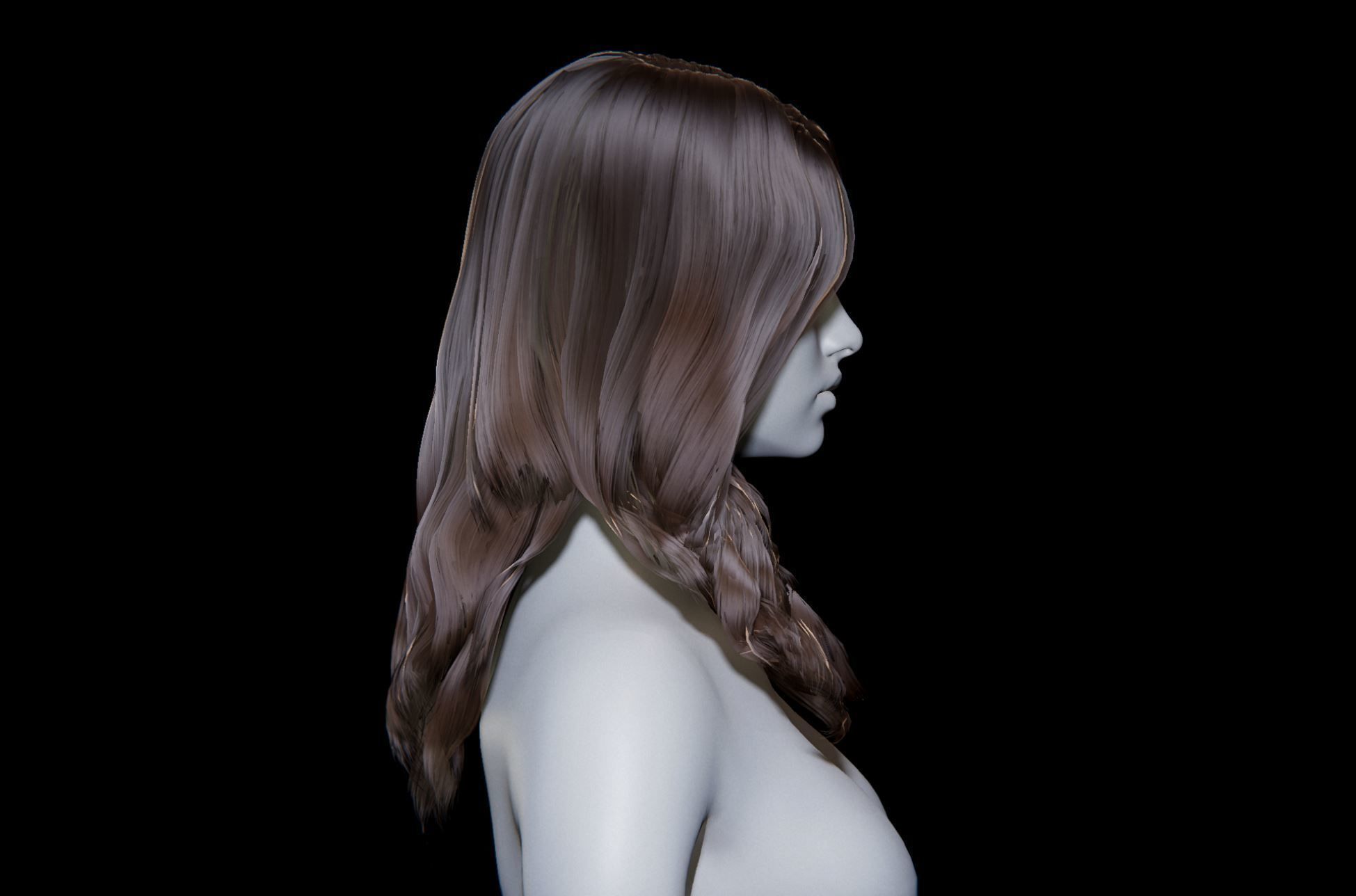 Rigged Game Hairstyle - Female Long Wavy Low-poly 3D model_4