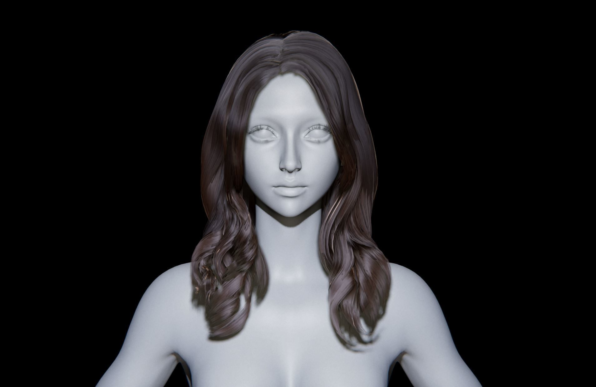 Rigged Game Hairstyle - Female Long Wavy Low-poly 3D model_2