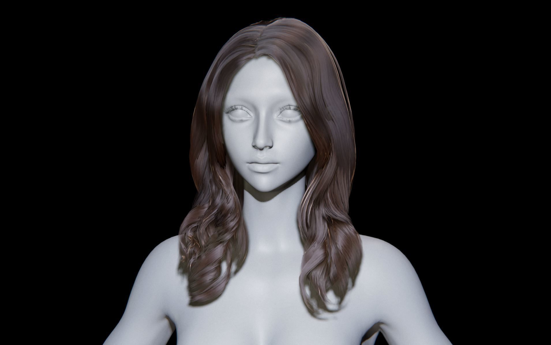 Rigged Game Hairstyle - Female Long Wavy Low-poly 3D model_6