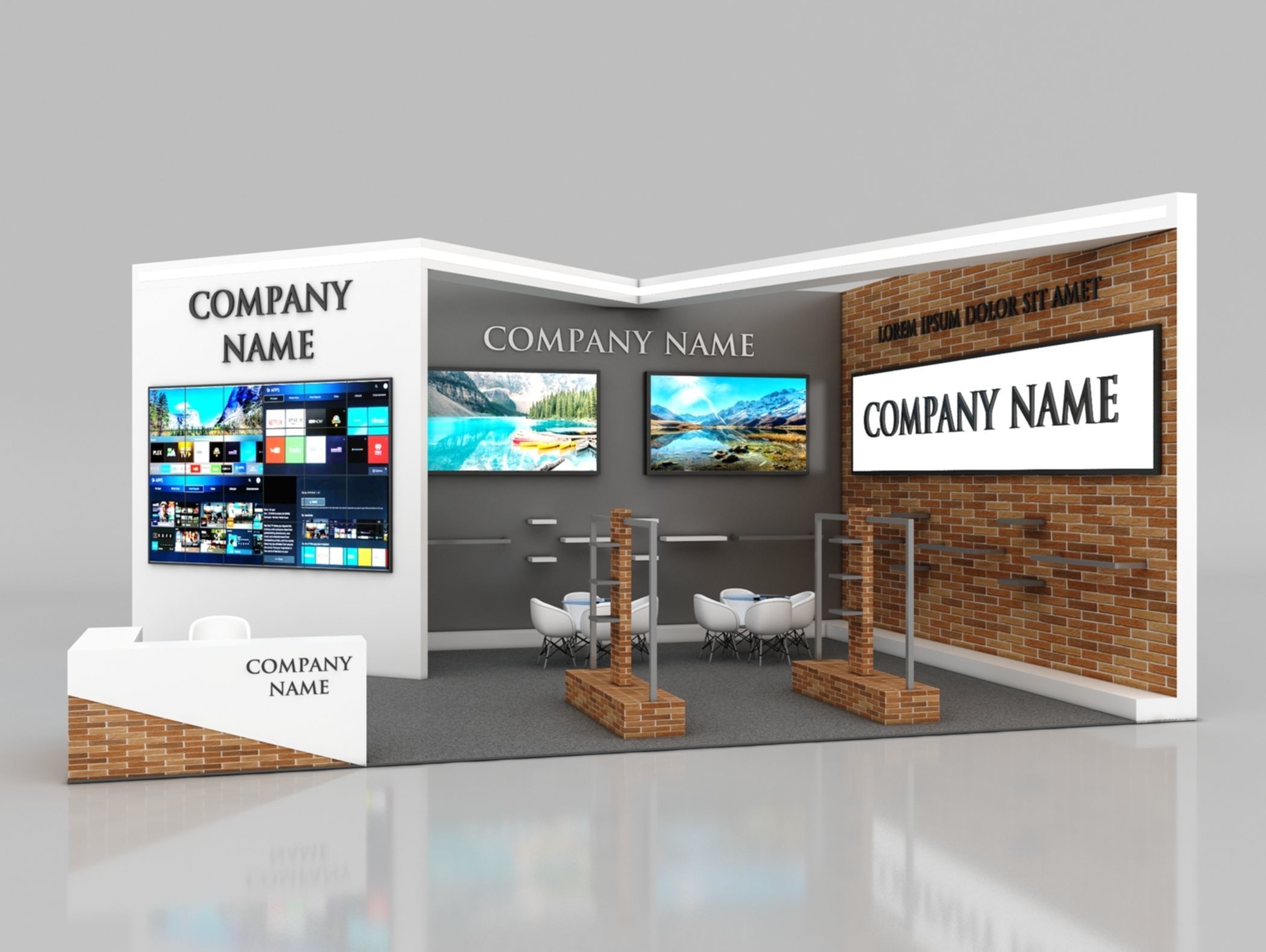 Booth Exhibition Stand Stall 7x9m Height 450 cm 2 Side Open 3D model_2