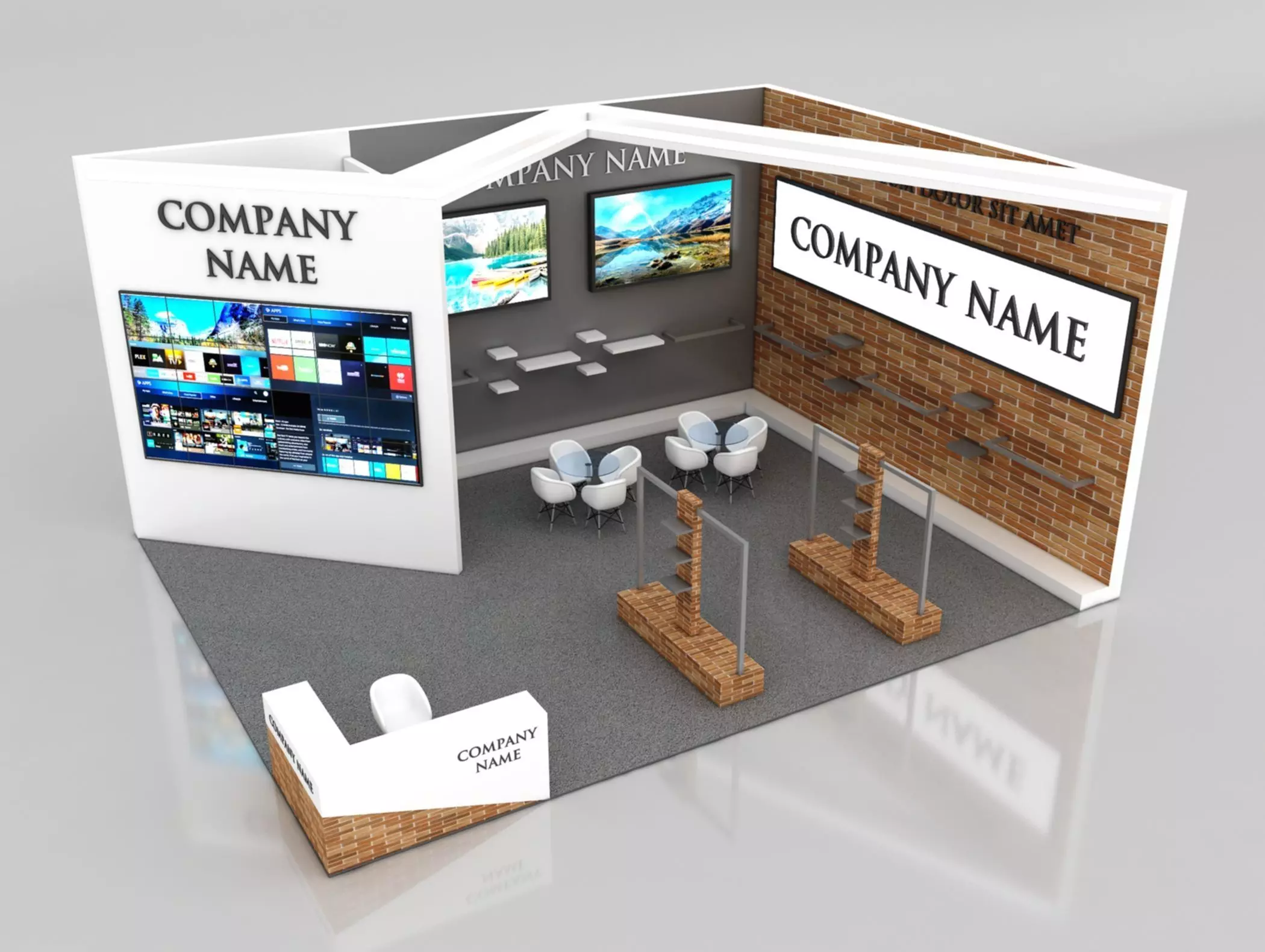 Booth Exhibition Stand Stall 7x9m Height 450 cm 2 Side Open 3D model_0
