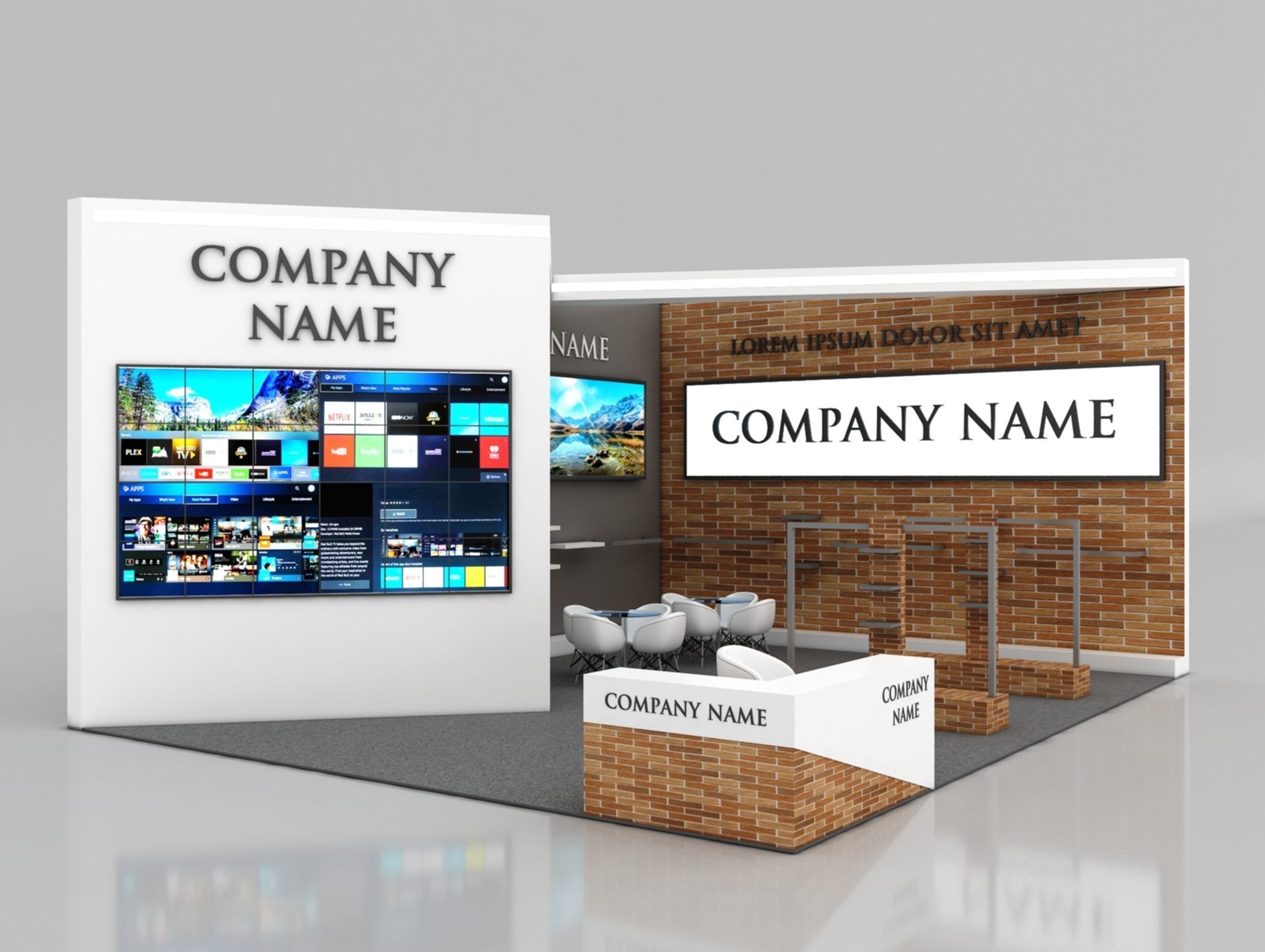 Booth Exhibition Stand Stall 7x9m Height 450 cm 2 Side Open 3D model_1