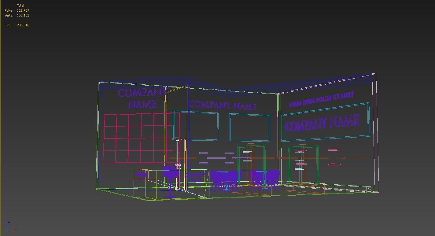 Booth Exhibition Stand Stall 7x9m Height 450 cm 2 Side Open 3D model_5