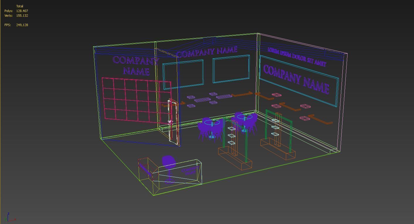 Booth Exhibition Stand Stall 7x9m Height 450 cm 2 Side Open 3D model_4