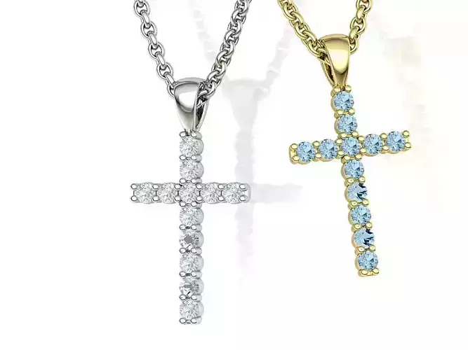 Diamond Cross Necklace with 2mm stones 3dmodel Small Cross 3D print model