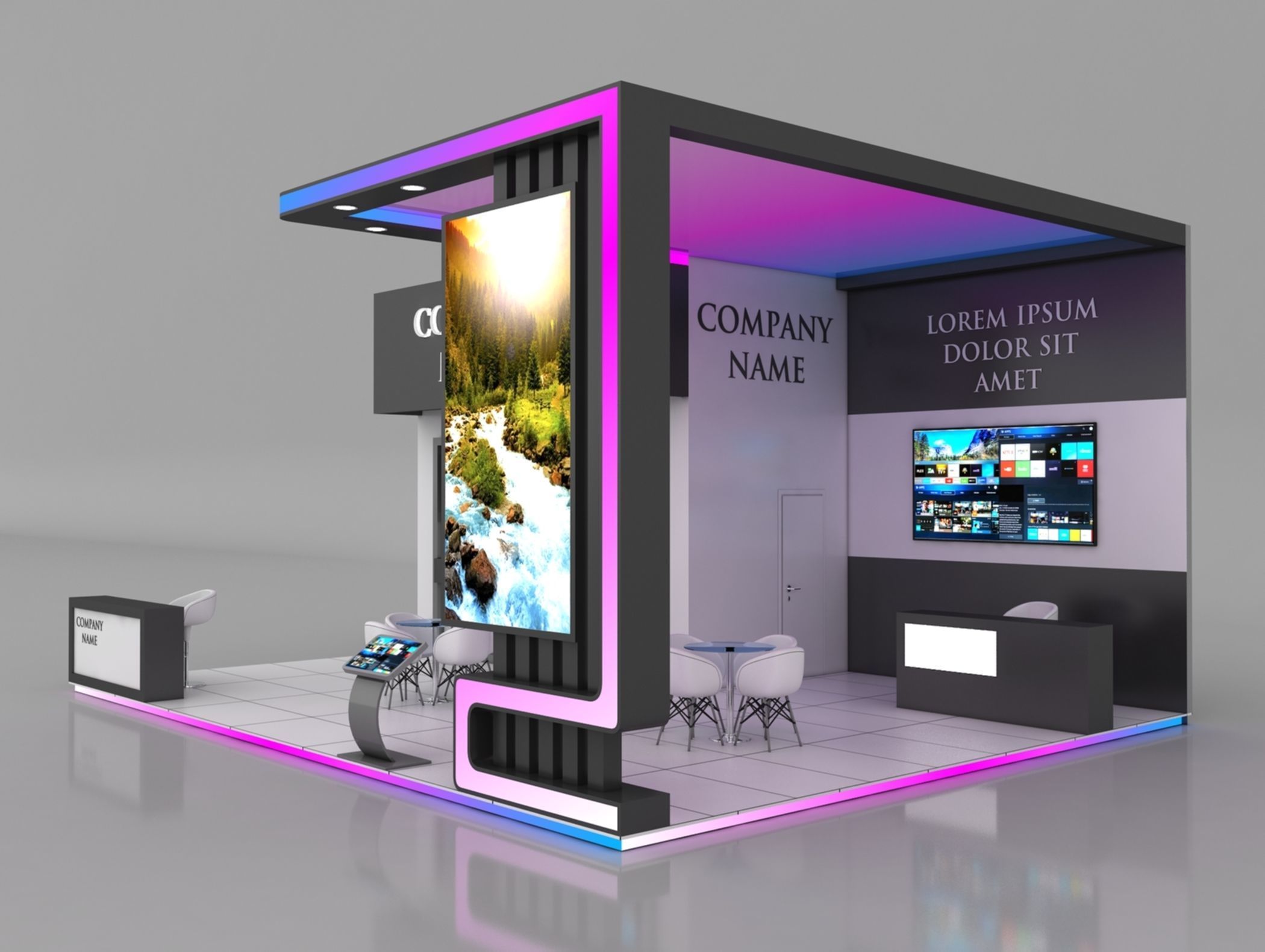 Booth Exhibition Stand Stall 7x9m Height 450 cm 3 Side Open 3D model_1