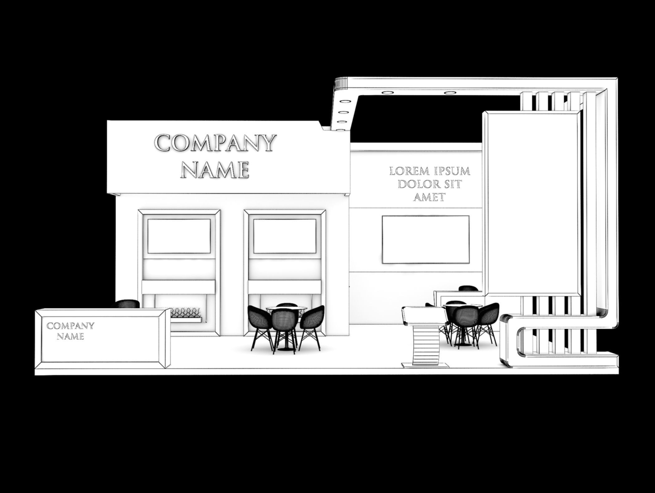 Booth Exhibition Stand Stall 7x9m Height 450 cm 3 Side Open 3D model_7