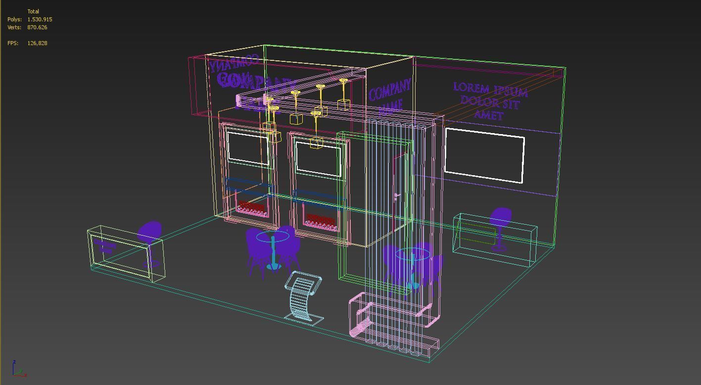 Booth Exhibition Stand Stall 7x9m Height 450 cm 3 Side Open 3D model_6