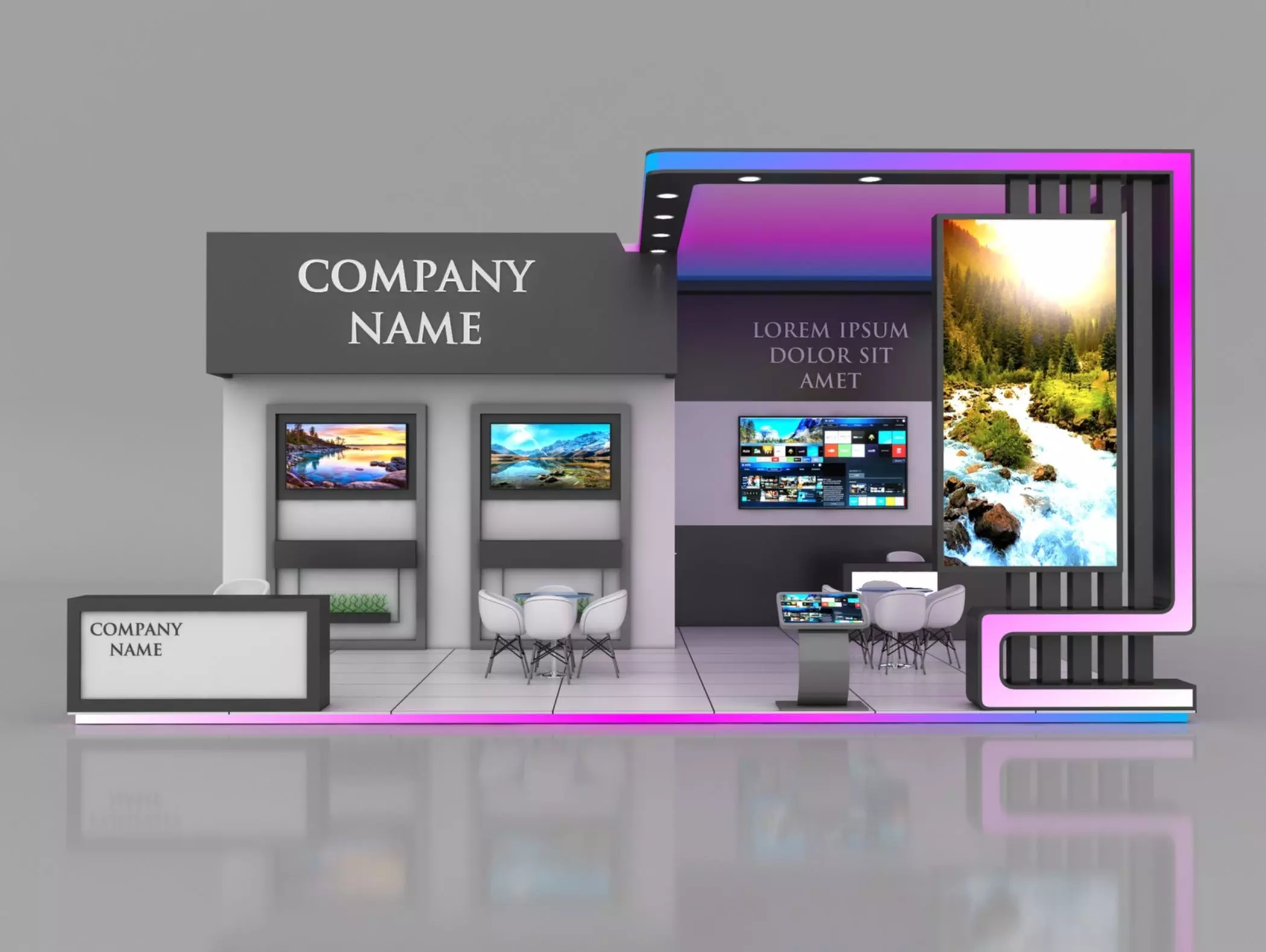 Booth Exhibition Stand Stall 7x9m Height 450 cm 3 Side Open 3D model_0