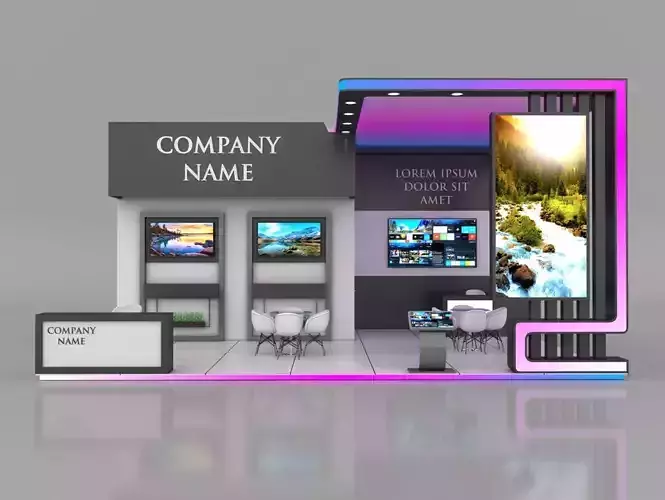 Booth Exhibition Stand Stall 7x9m Height 450 cm 3 Side Open 3D model