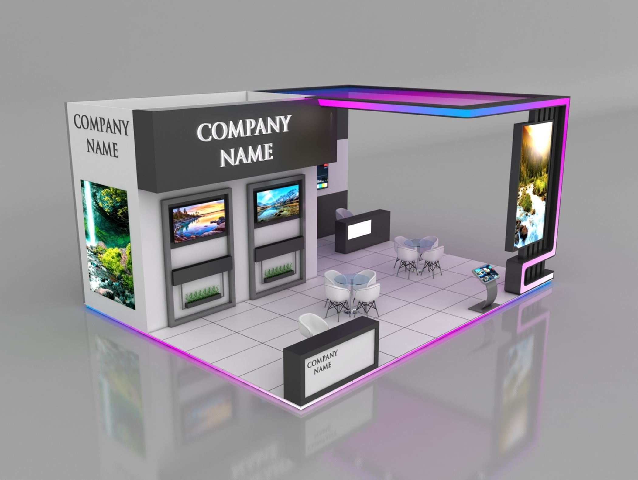 Booth Exhibition Stand Stall 7x9m Height 450 cm 3 Side Open 3D model_3