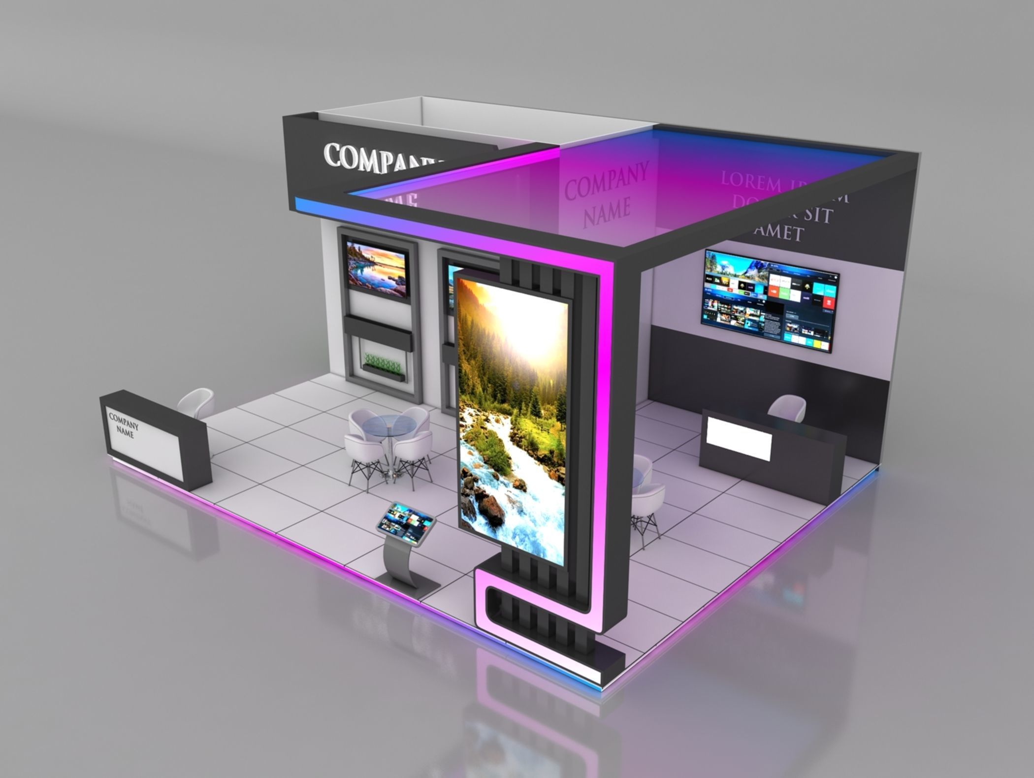 Booth Exhibition Stand Stall 7x9m Height 450 cm 3 Side Open 3D model_4