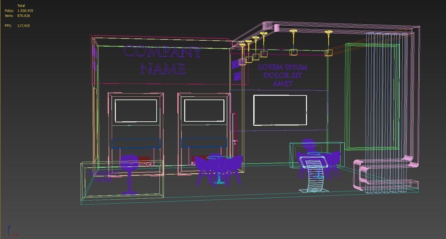 Booth Exhibition Stand Stall 7x9m Height 450 cm 3 Side Open 3D model_5
