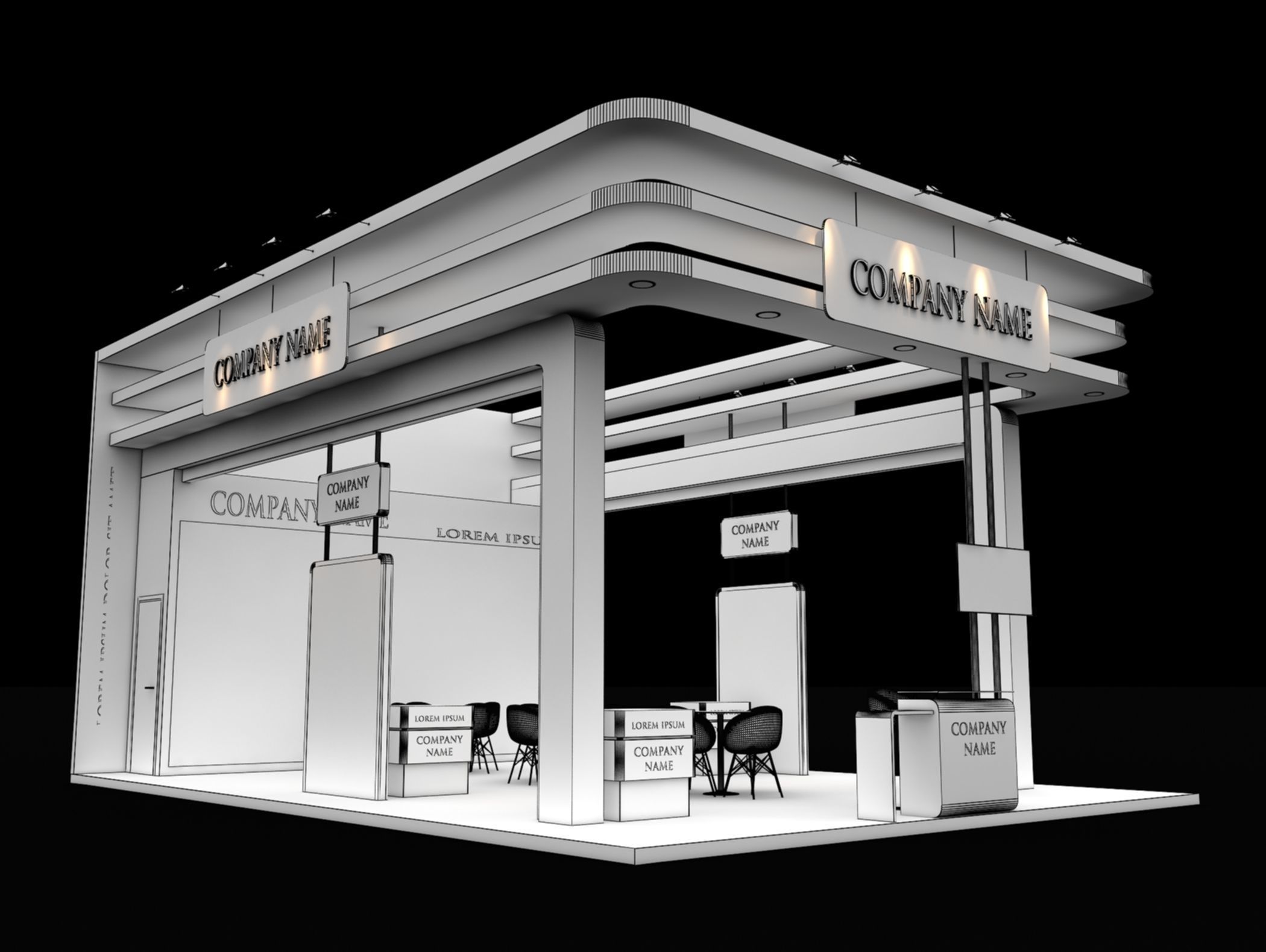 Booth Exhibition Stand Stall 7x10m Height 500 cm 3 Side Open 3D model_7