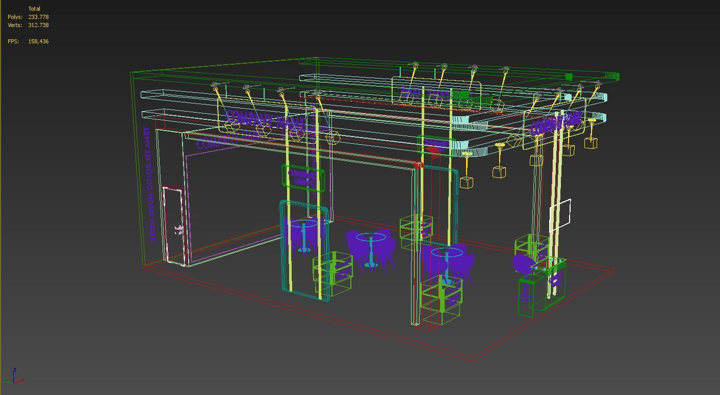 Booth Exhibition Stand Stall 7x10m Height 500 cm 3 Side Open 3D model_6