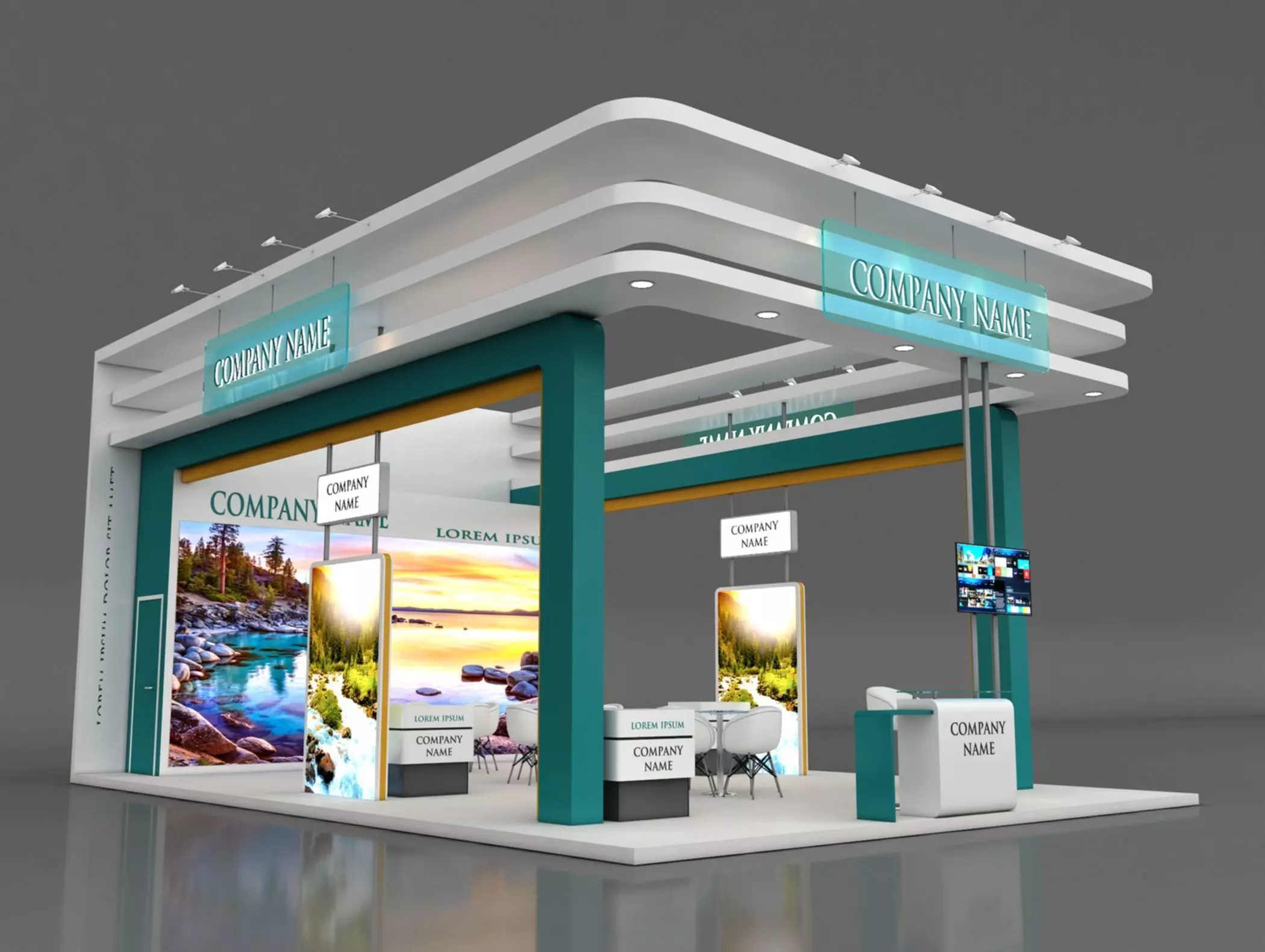 Booth Exhibition Stand Stall 7x10m Height 500 cm 3 Side Open 3D model_0