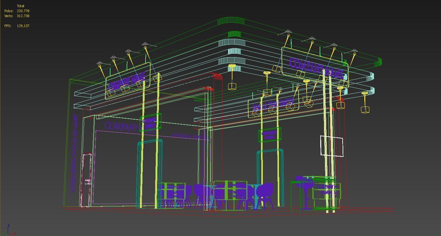 Booth Exhibition Stand Stall 7x10m Height 500 cm 3 Side Open 3D model_5