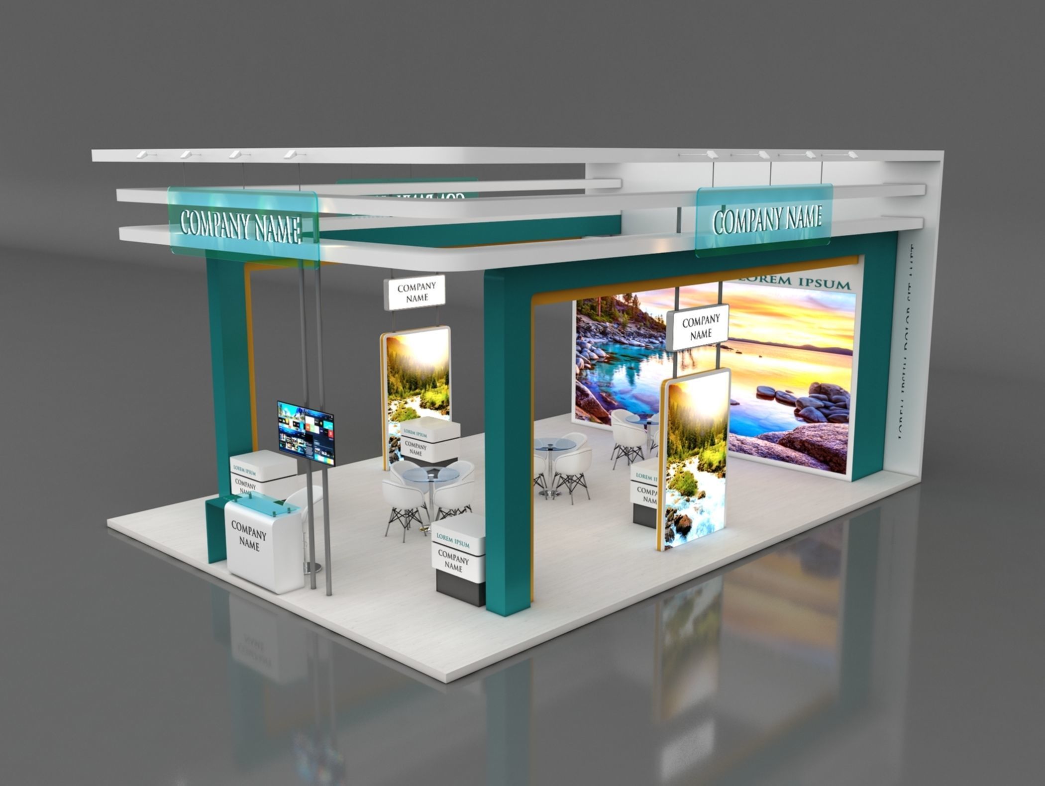 Booth Exhibition Stand Stall 7x10m Height 500 cm 3 Side Open 3D model_2
