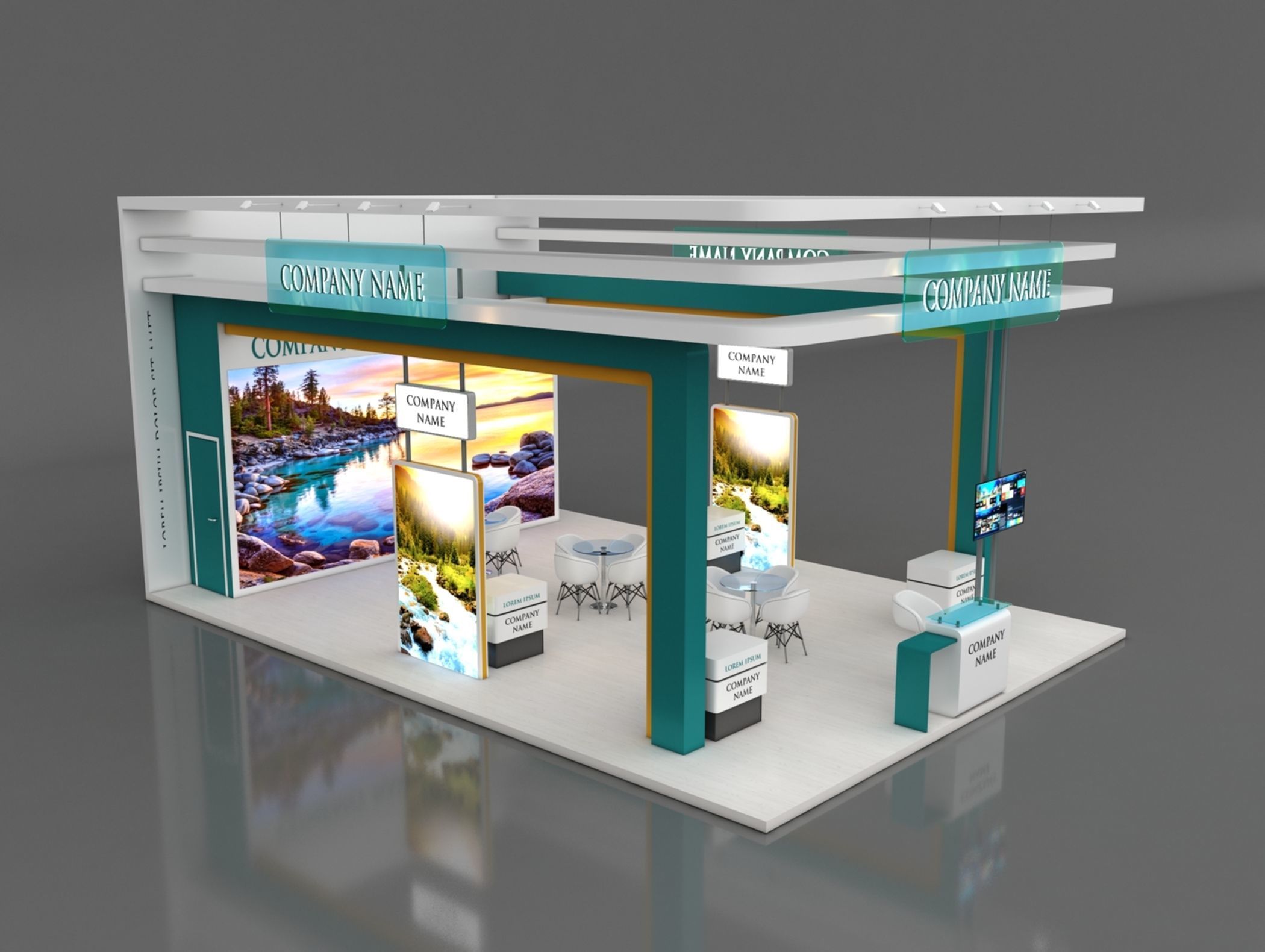 Booth Exhibition Stand Stall 7x10m Height 500 cm 3 Side Open 3D model_3