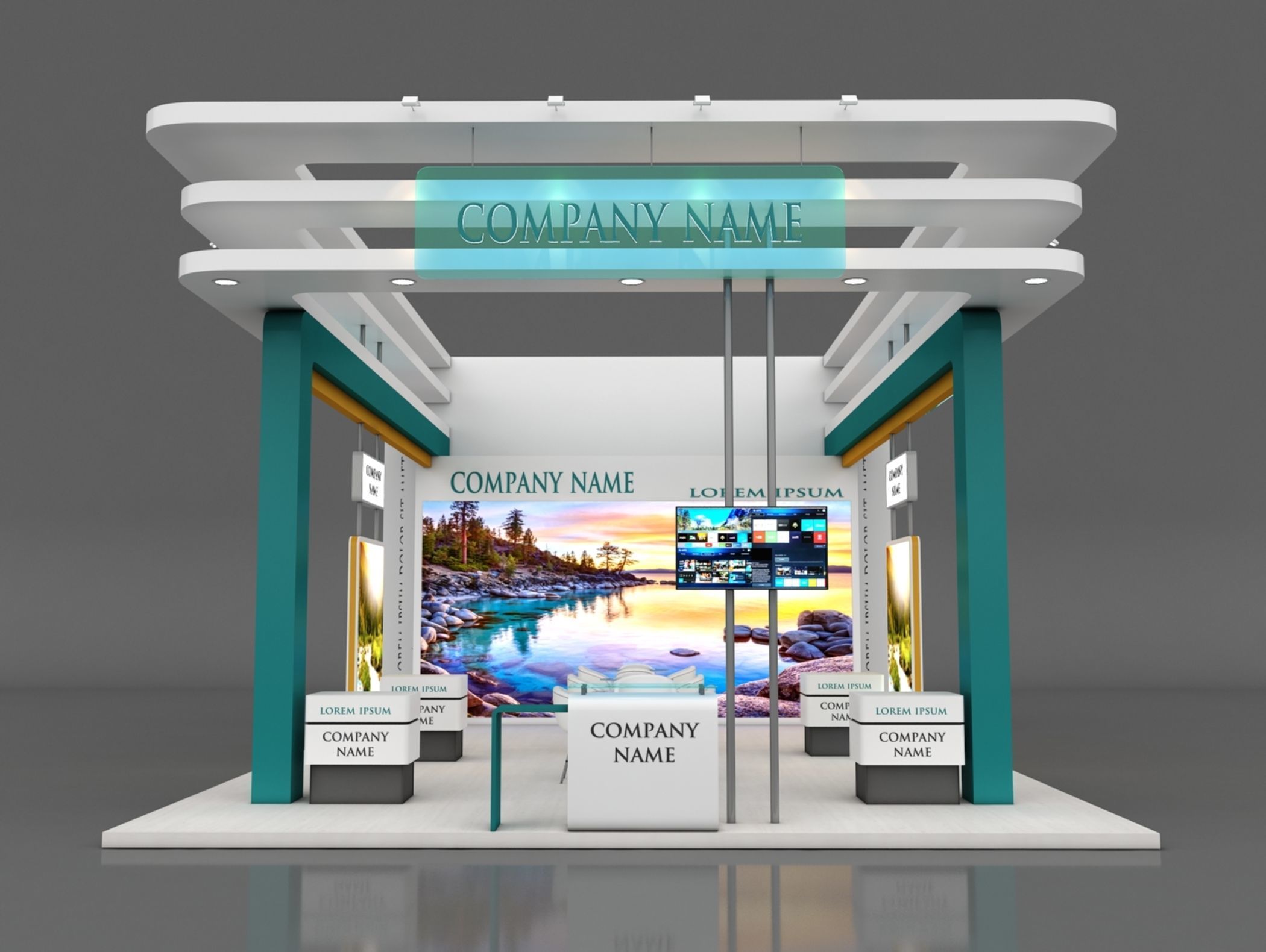 Booth Exhibition Stand Stall 7x10m Height 500 cm 3 Side Open 3D model_4