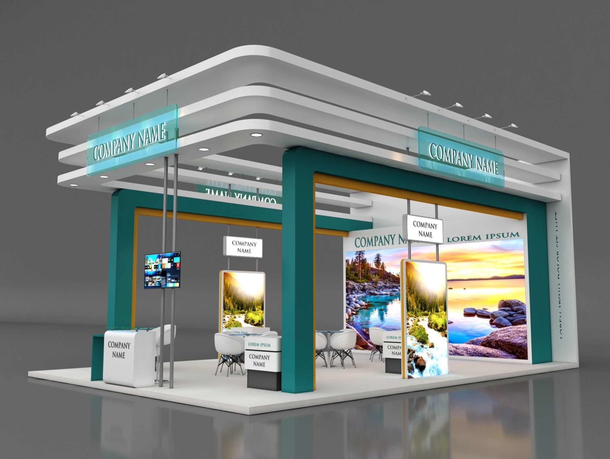 Booth Exhibition Stand Stall 7x10m Height 500 cm 3 Side Open 3D model_1
