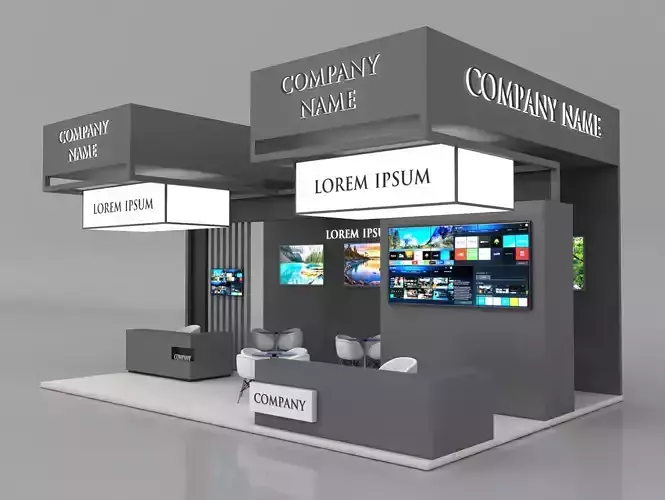 Booth Exhibition Stand Stall 6x9m Height 500 cm 3 Side Open 3D model