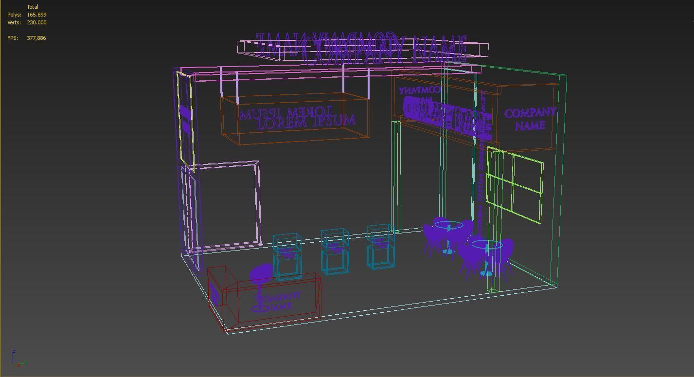 Booth Exhibition Stand Stall 6x6aam Height 500 cm 3 Side Open 3D model_6