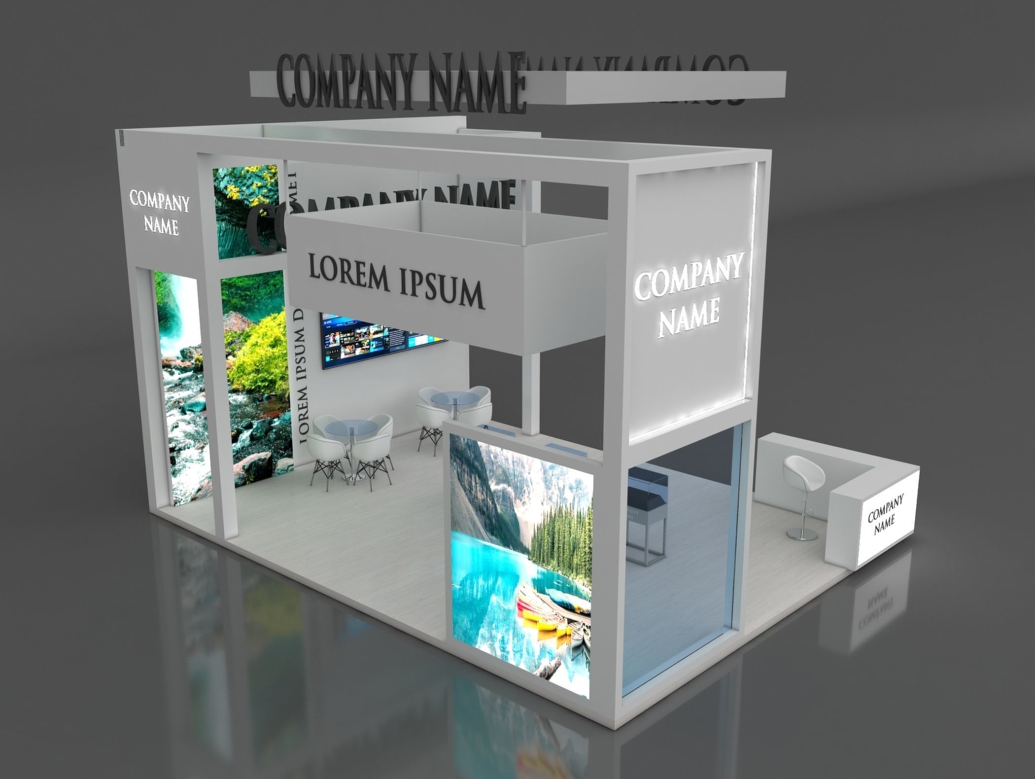 Booth Exhibition Stand Stall 6x6aam Height 500 cm 3 Side Open 3D model_3