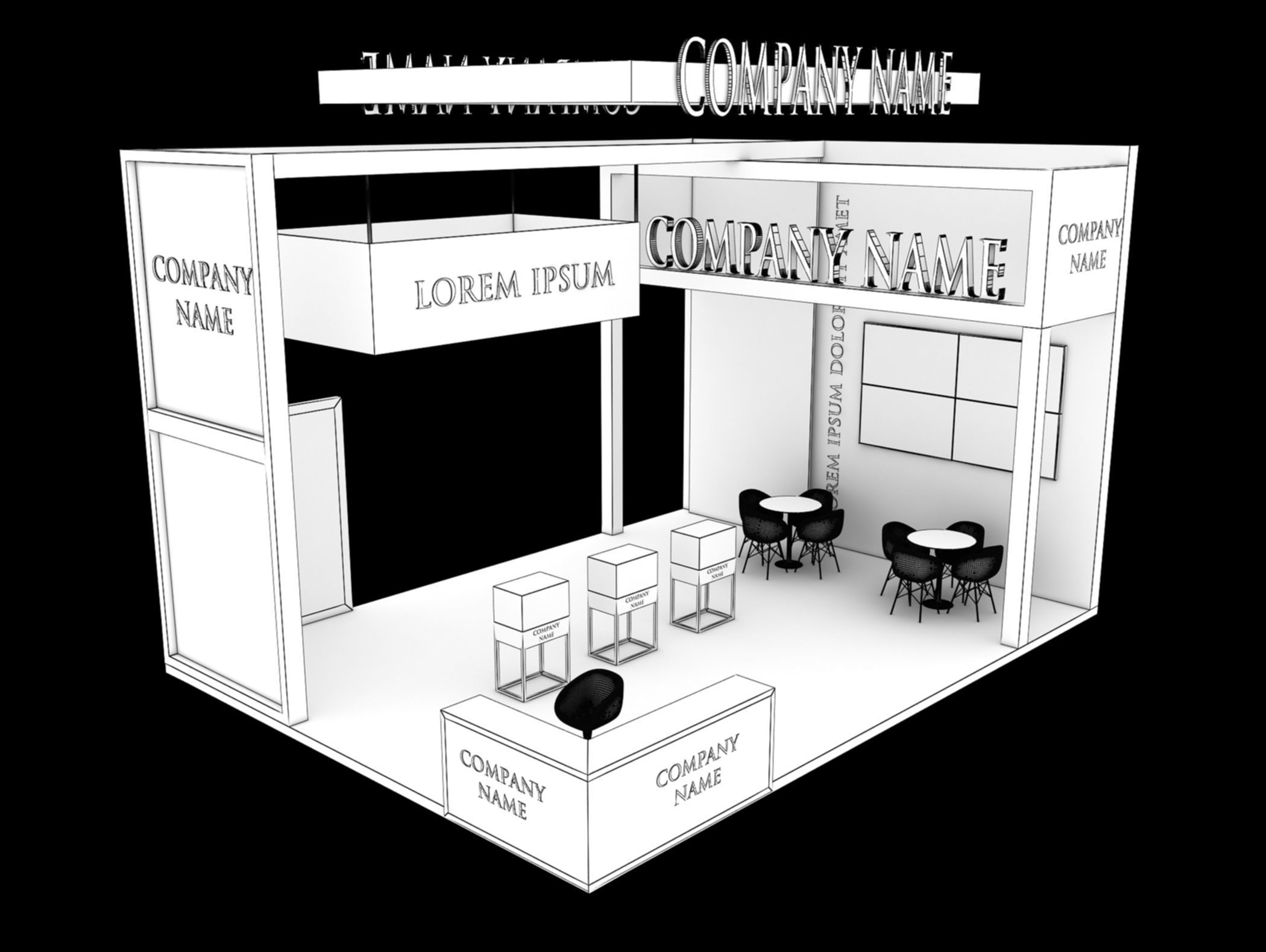 Booth Exhibition Stand Stall 6x6aam Height 500 cm 3 Side Open 3D model_7