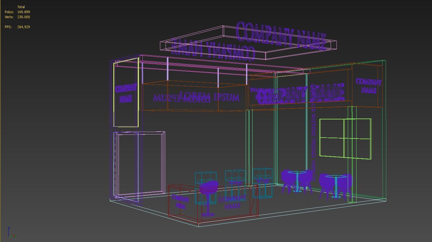 Booth Exhibition Stand Stall 6x6aam Height 500 cm 3 Side Open 3D model_5