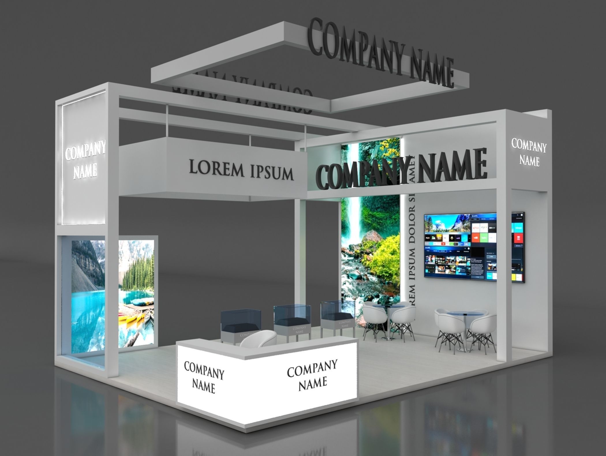 Booth Exhibition Stand Stall 6x6aam Height 500 cm 3 Side Open 3D model_2