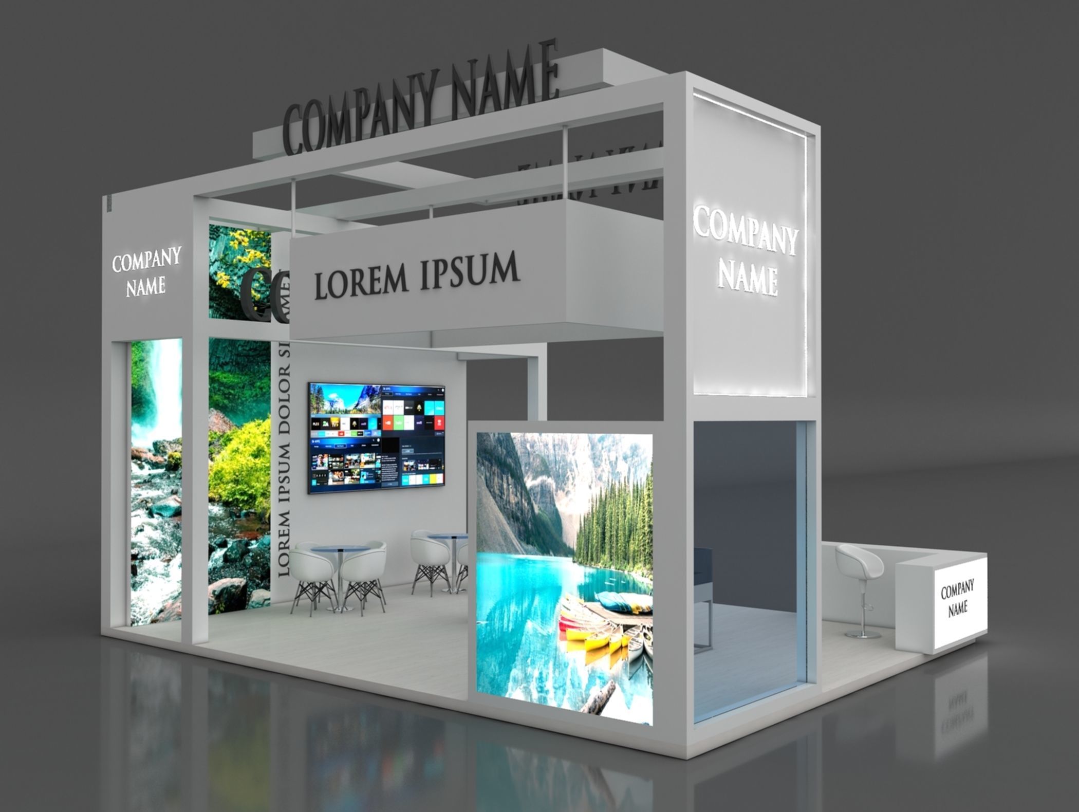 Booth Exhibition Stand Stall 6x6aam Height 500 cm 3 Side Open 3D model_1