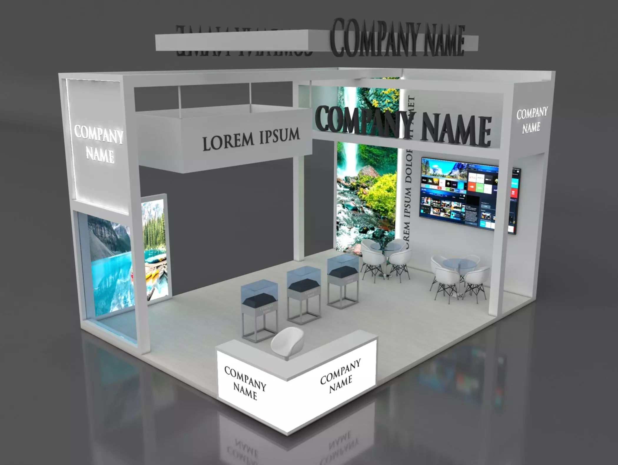 Booth Exhibition Stand Stall 6x6aam Height 500 cm 3 Side Open 3D model_0