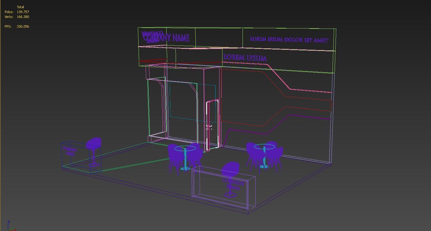 Booth Exhibition Stand Stall 6x8m Height 500 cm 3 Side Open 3D model_6