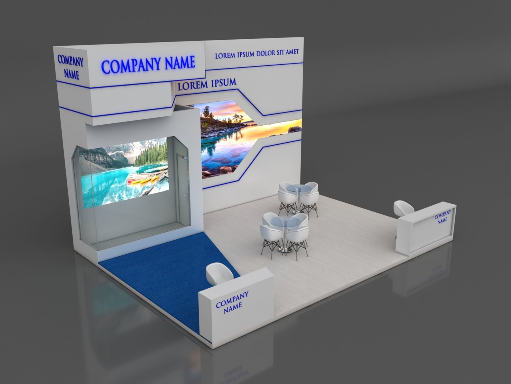 Booth Exhibition Stand Stall 6x8m Height 500 cm 3 Side Open 3D model_4