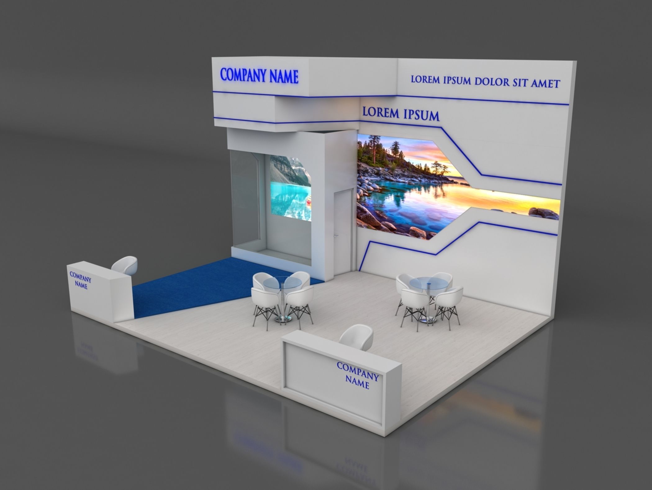 Booth Exhibition Stand Stall 6x8m Height 500 cm 3 Side Open 3D model_3