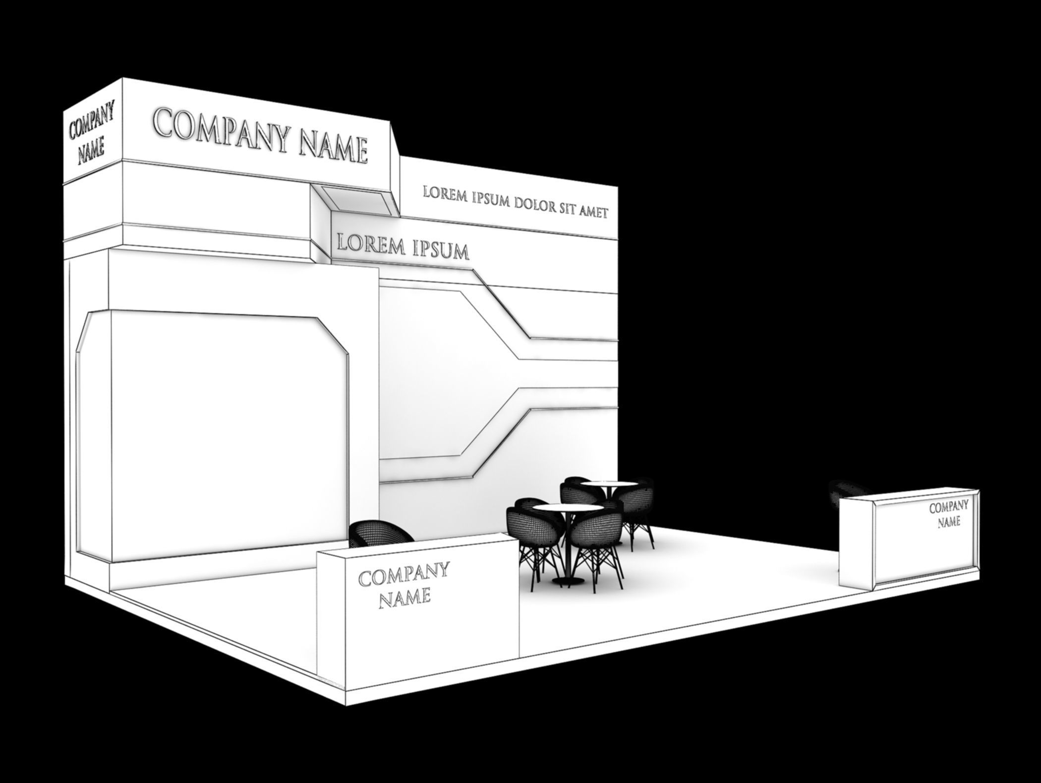 Booth Exhibition Stand Stall 6x8m Height 500 cm 3 Side Open 3D model_7