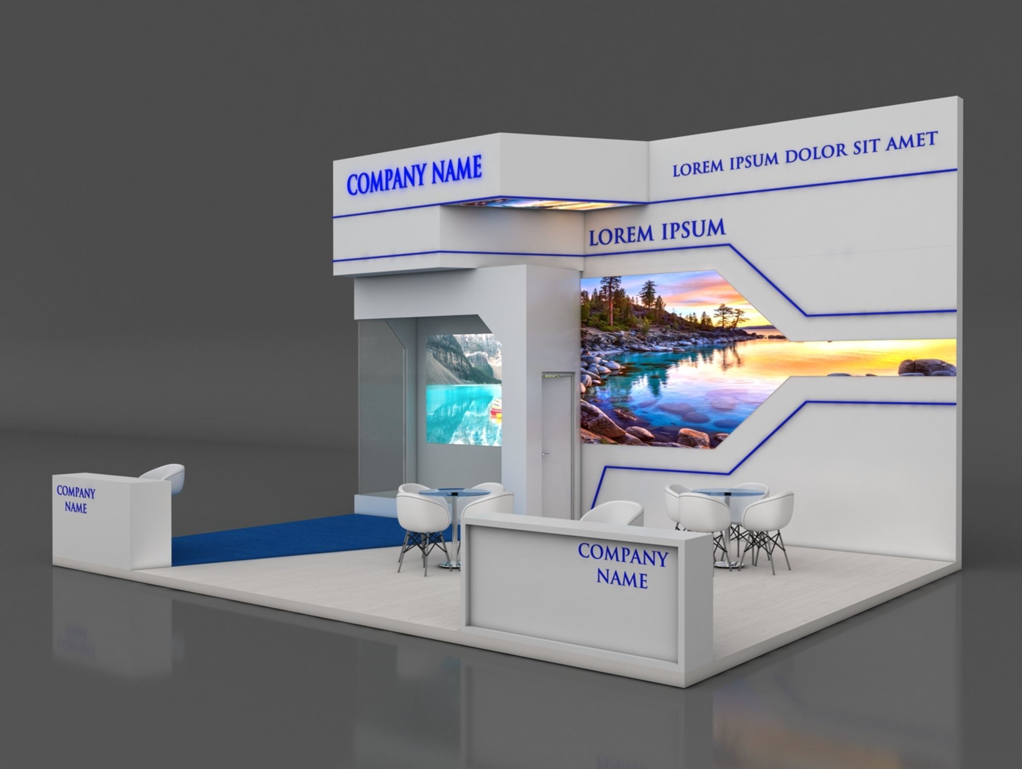 Booth Exhibition Stand Stall 6x8m Height 500 cm 3 Side Open 3D model_2
