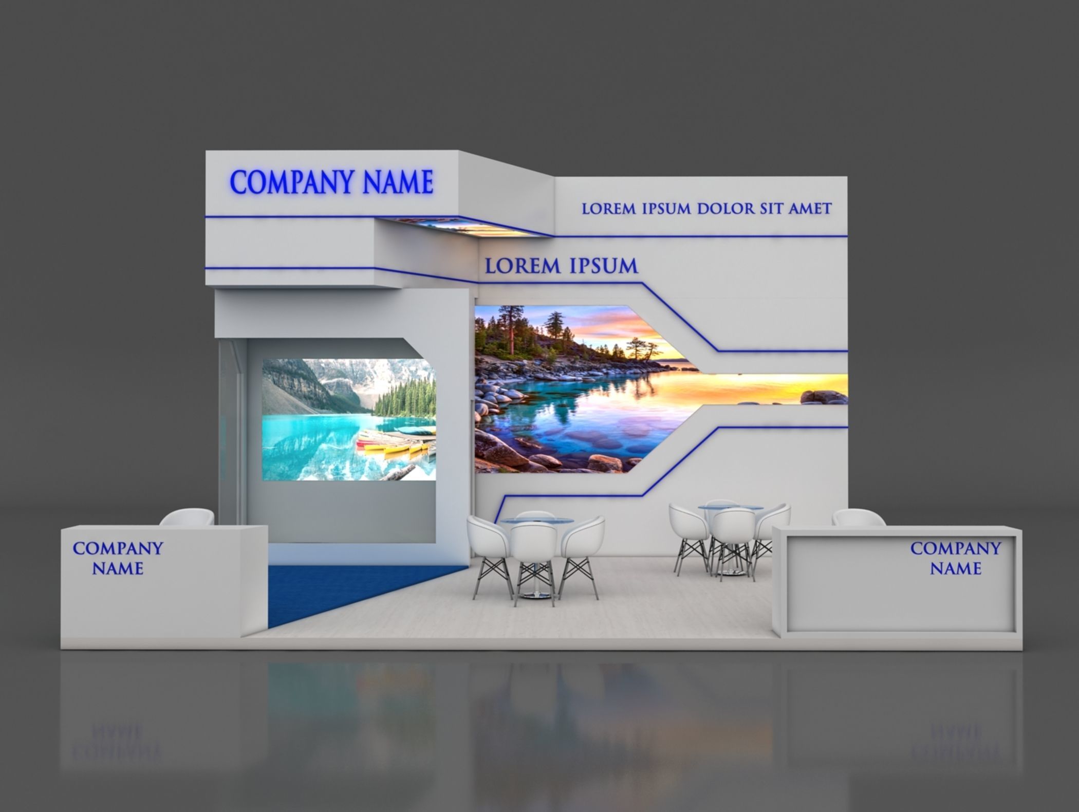 Booth Exhibition Stand Stall 6x8m Height 500 cm 3 Side Open 3D model_1