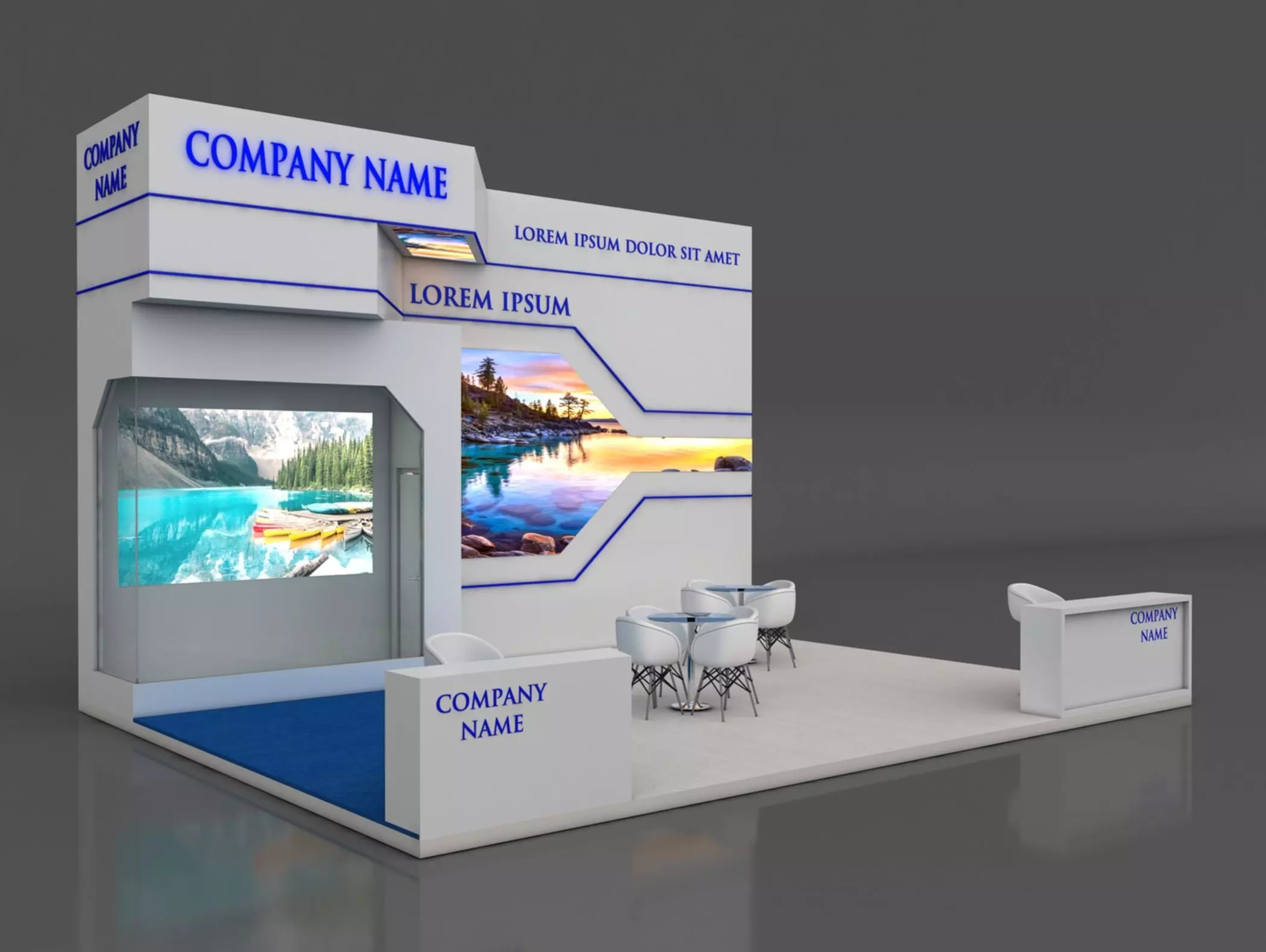 Booth Exhibition Stand Stall 6x8m Height 500 cm 3 Side Open 3D model_0